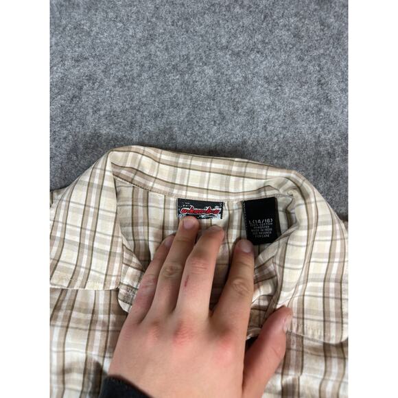 Vintage 90s U-Kan-B-U Button Up Shirt Boys Large Brown Plaid Grunge Gothic Work - Picture 2 of 5